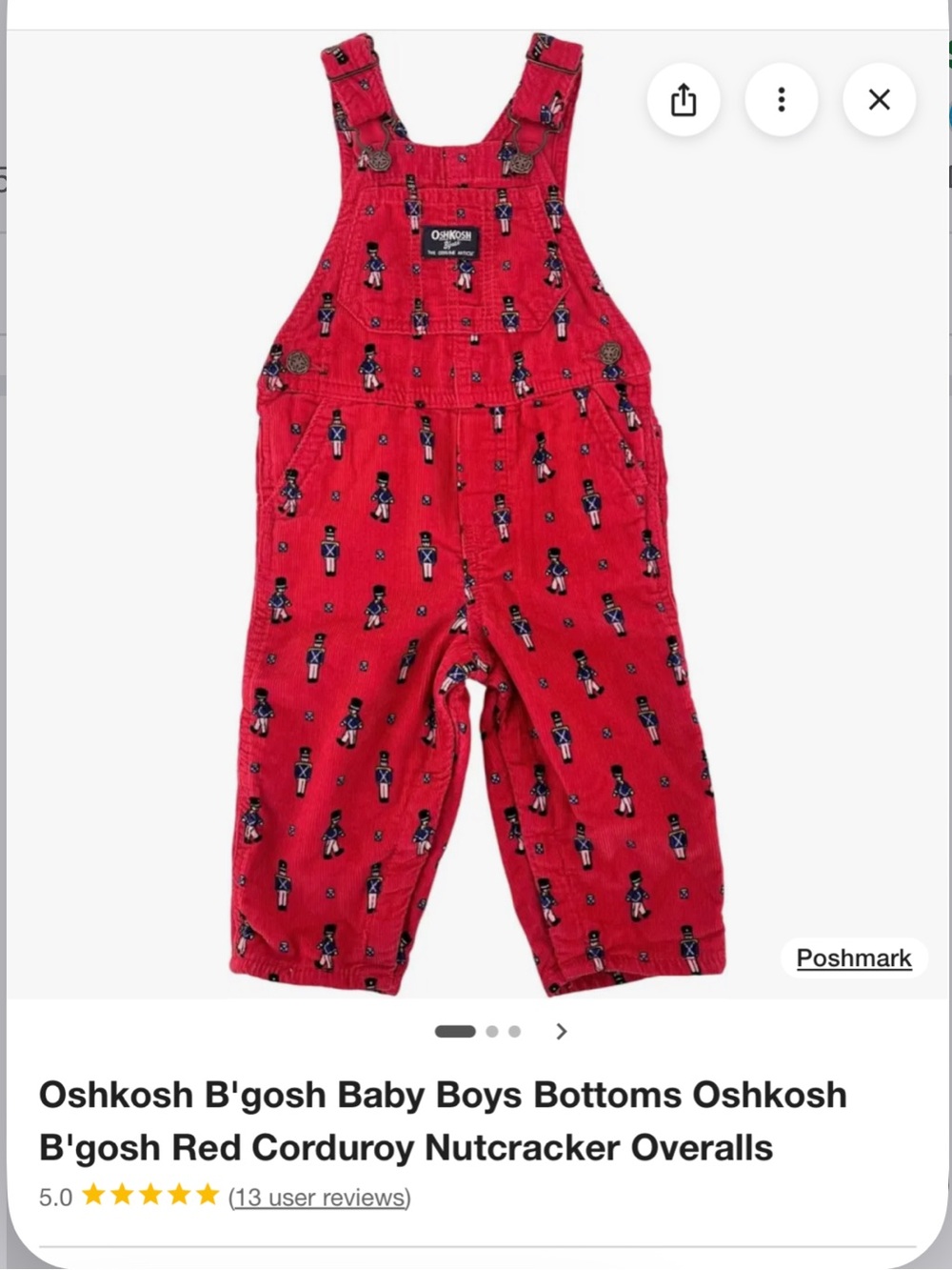 Oshkosh B'gosh holiday red corduroy toy soldier overalls